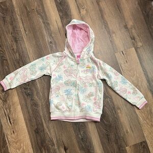 Disney princess jacket Girls size 7 Cream and pink zip up with castle zipper
